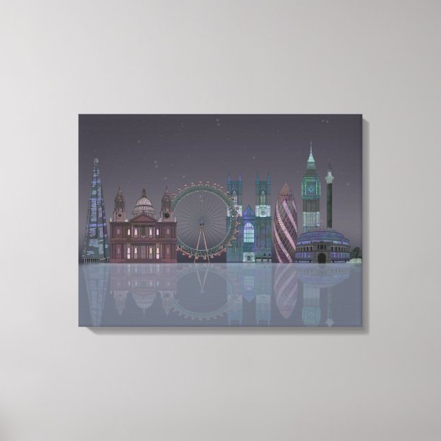 London Skyline Night Reflections Canvas Print (Front)