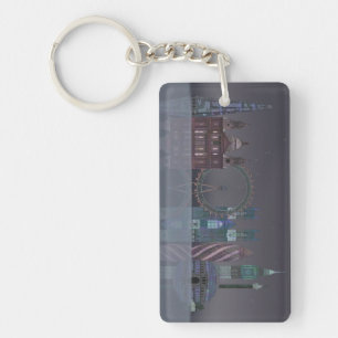 London Skyline Night Reflections Keychain