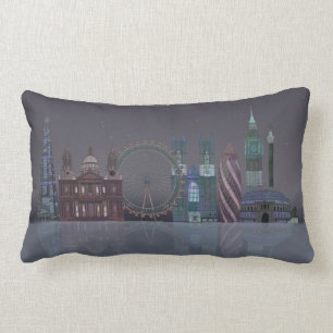 London Skyline Night Reflections Lumbar Pillow