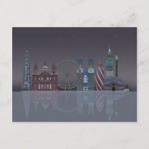 London Skyline Night Reflections Postcard