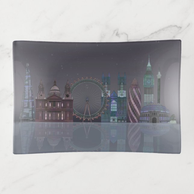 London Skyline Night Reflections Trinket Tray (Front)