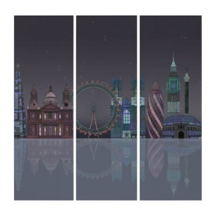 London Skyline Night Reflections Triptych