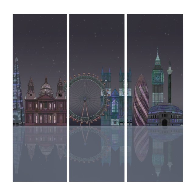 London Skyline Night Reflections Triptych (Front)