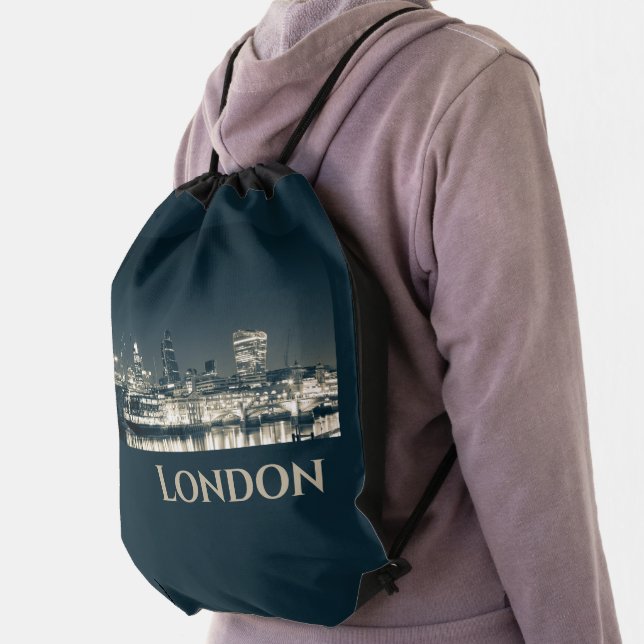 London Skyline Panorama Urban Souvenir Gift Drawstring Bag (Insitu)