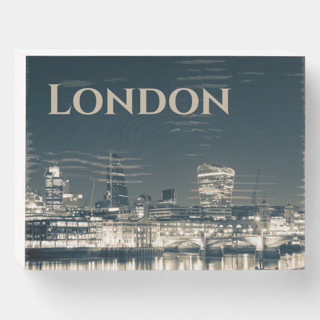 London Skyline Panorama Urban Souvenir Gift Wooden Box Sign (Front Horizontal)