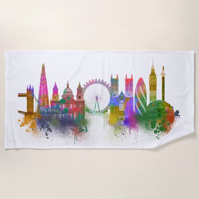 London Skyline - Rainbow Beach Towel (Front)