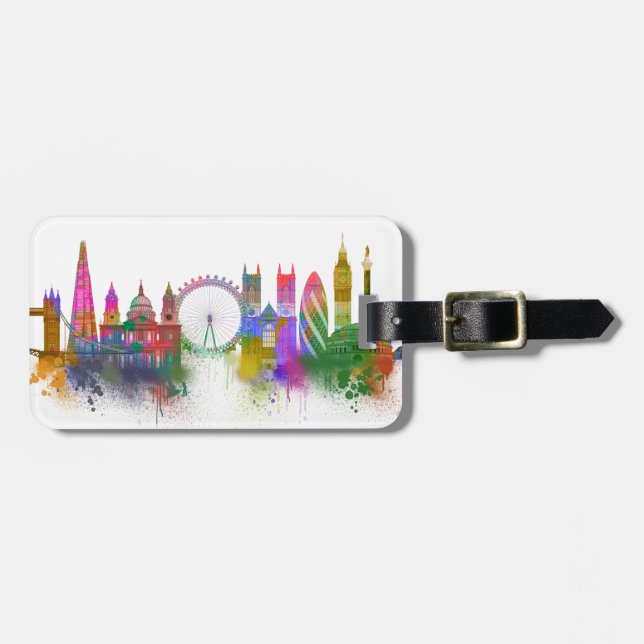 London Skyline - Rainbow Luggage Tag (Front Horizontal)