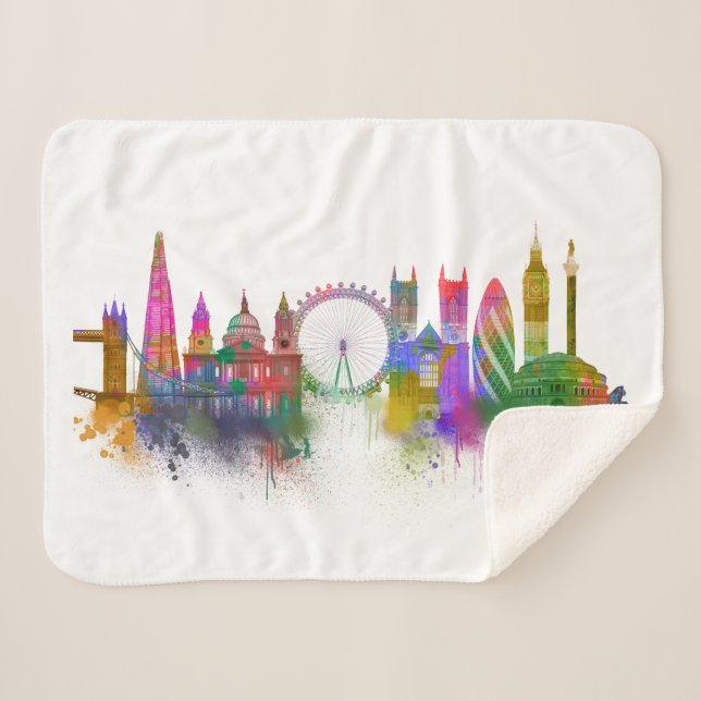 London Skyline - Rainbow Sherpa Blanket (Front (Horizontal))