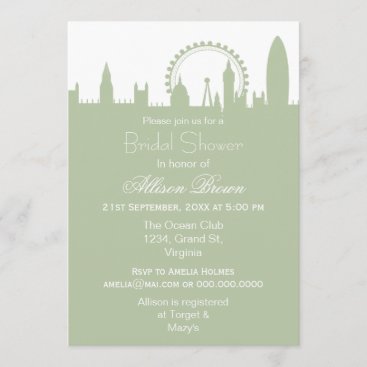 London Skyline Sage Bridal shower Invites