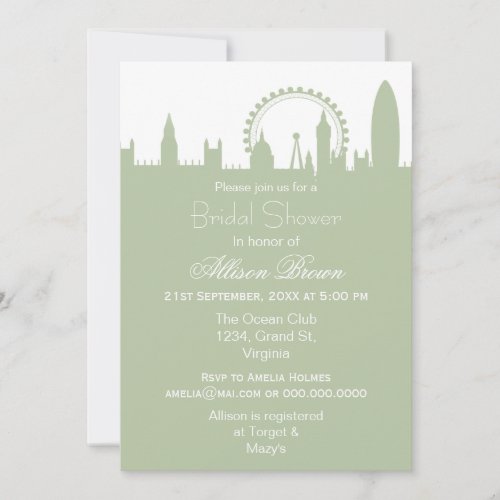 London Skyline Sage Bridal shower Invites