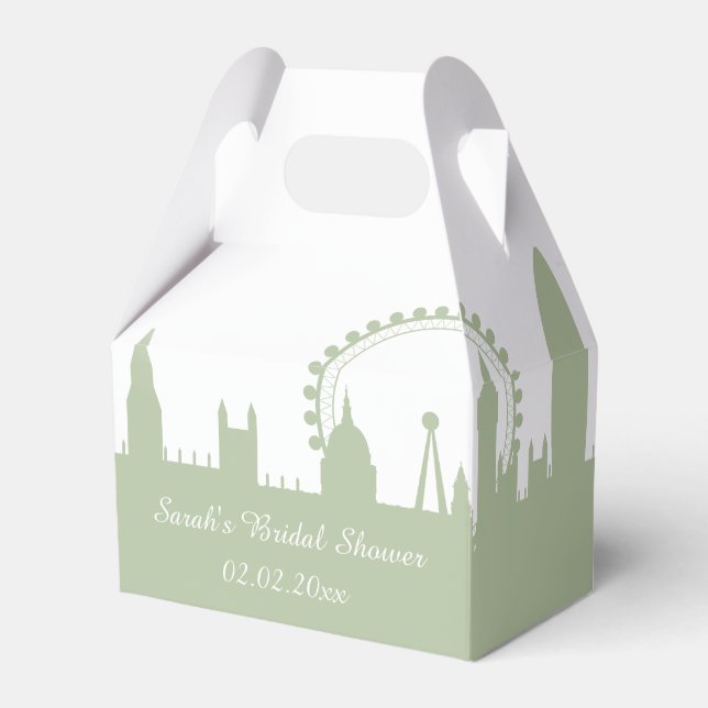 London Skyline Sage Personalized favor boxes (Front Side)