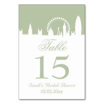 London Skyline Sage Personalized table numbers