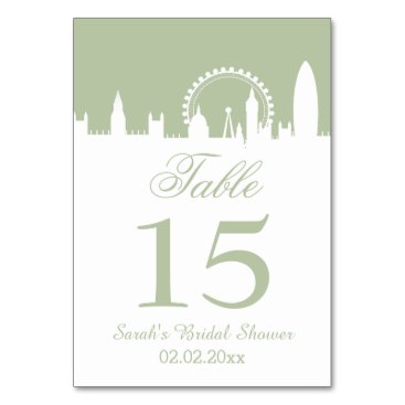London Skyline Sage Personalized table numbers