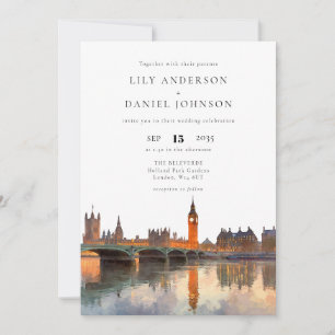 London Skyline Watercolor All In One Wedding Invitation