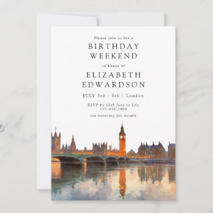 London Skyline Watercolor Birthday Weekend Invitation
