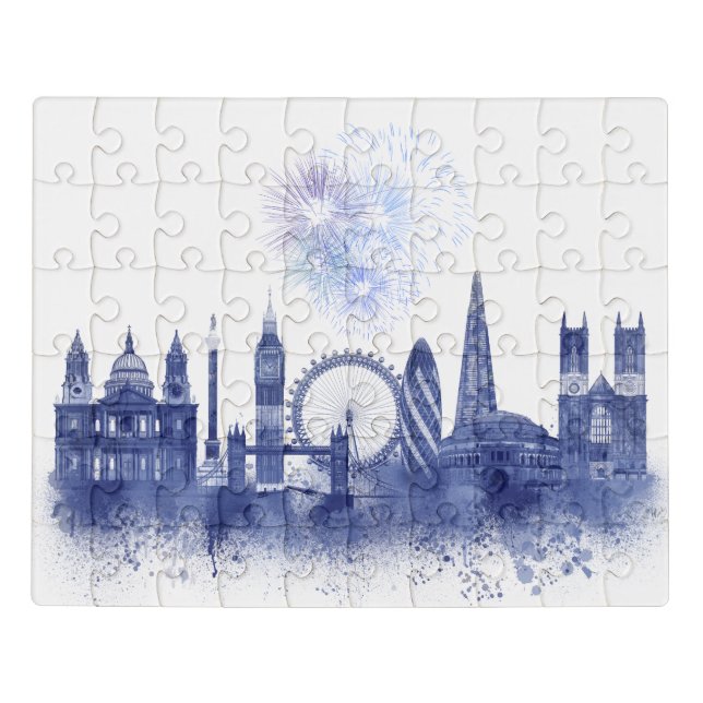 London Skyline - Watercolor Blue Jigsaw Puzzle (Puzzle Horizontal)