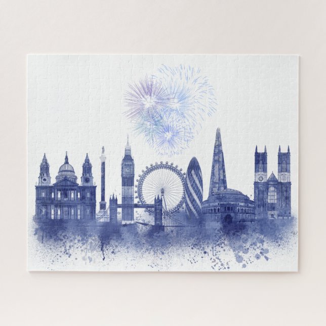 London Skyline - Watercolor Blue Jigsaw Puzzle (Horizontal)