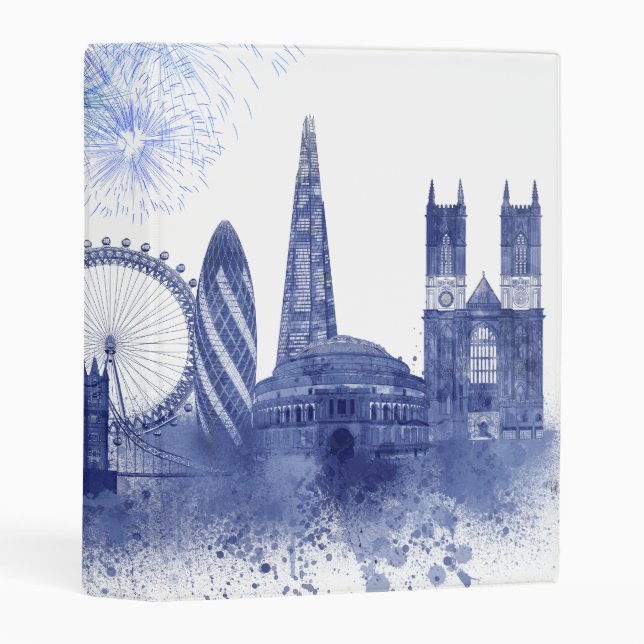London Skyline - Watercolor Blue Mini Binder (Front/Spine)