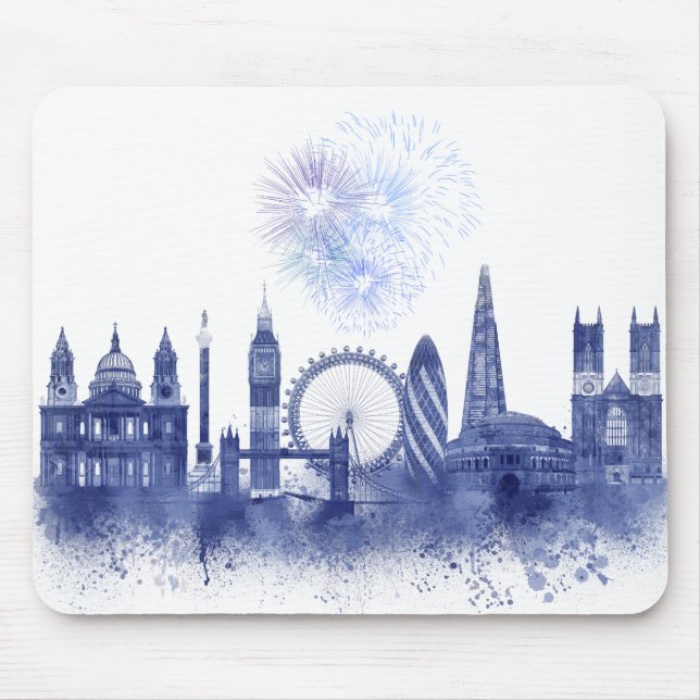 London Skyline - Watercolor Blue Mouse Pad (Front)