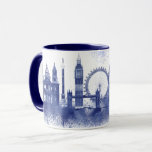 London Skyline - Watercolor Blue Mug<br><div class="desc">London Skyline Watercolour Splash Blue by Fab Funky. Features famous landmarks of London in a watercolor style.</div>