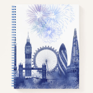 London Skyline - Watercolor Blue Notebook