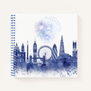 London Skyline - Watercolor Blue Notebook