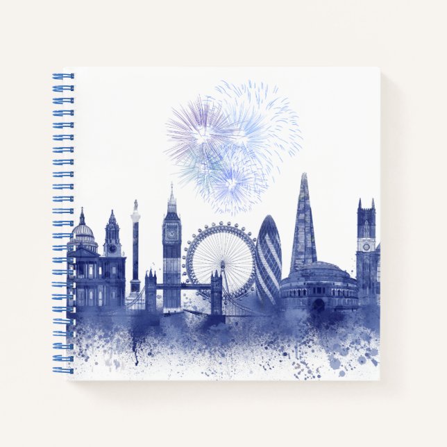 London Skyline - Watercolor Blue Notebook (Front)