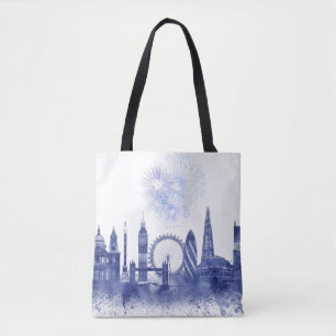London Skyline - Watercolor Blue Tote Bag