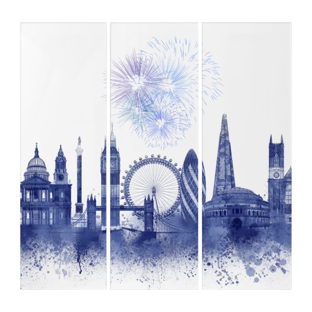 London Skyline - Watercolor Blue Triptych (Front)