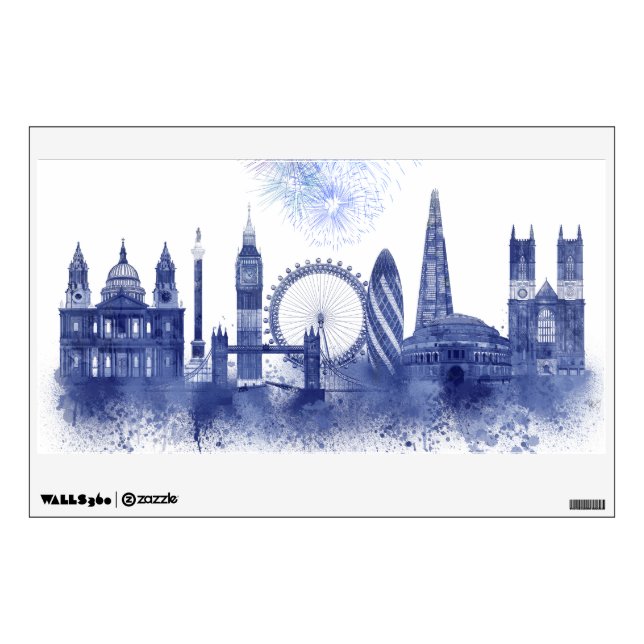 London Skyline - Watercolor Blue Wall Decal (Front)