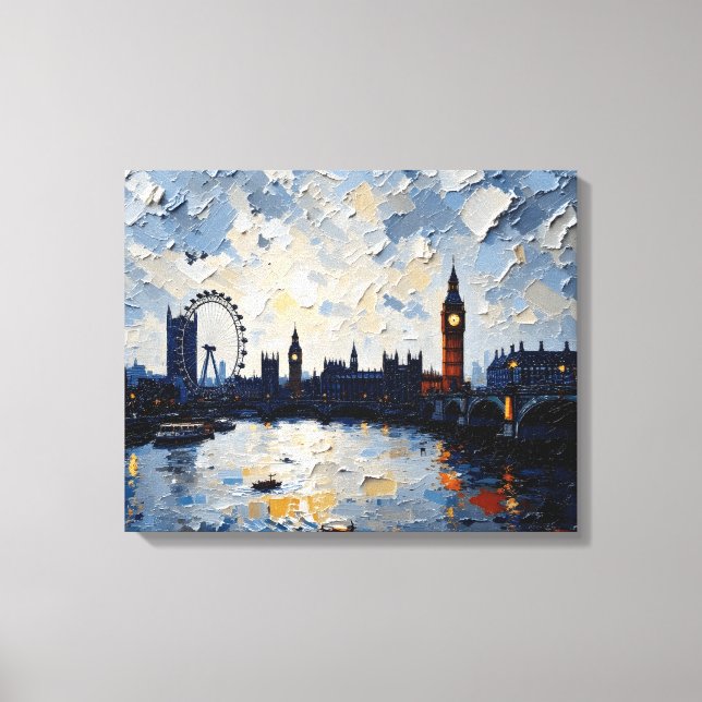 London Skyline Wrapped Canvas | Impasto Oil Paint Print (Front)