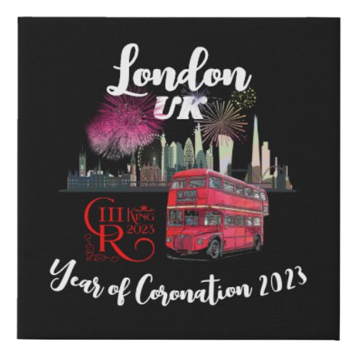 London skyscape Red Bus Coronation 2023 Fireworks Faux Canvas Print