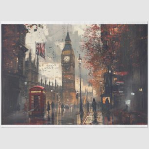 London Street Phone Booth Landscape Decoupage Tissue Paper