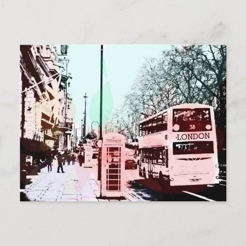 London Street Scene Modern Watercolor Pop Art Postcard