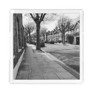 London Street View England black and white Acrylic Tray