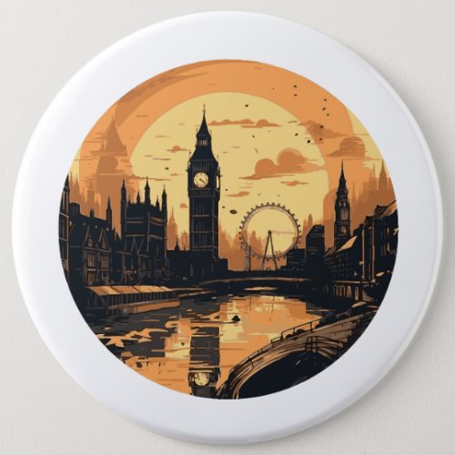 London sunset silhouette  button