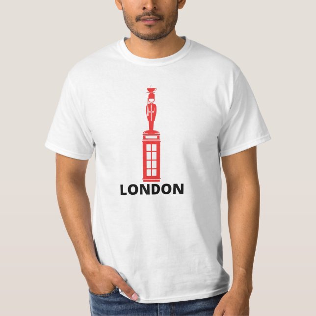 London T-Shirt - red phone box, guard & cup of tea (Front)