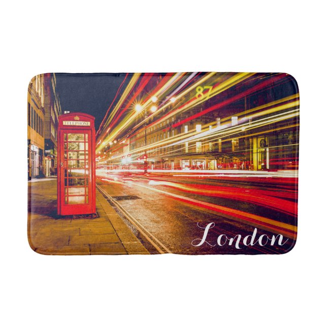 London Telephone Booth Bus City Street at Night Bath Mat (Front)