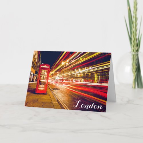 London Telephone Booth Bus City Street at Night Card