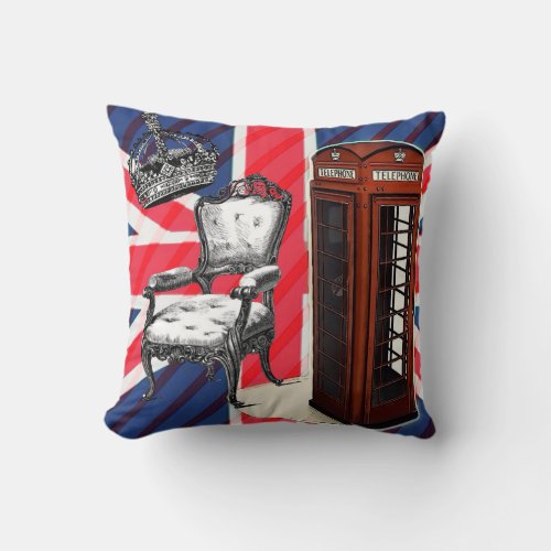 London telephone booth victorian crown union jack throw pillow