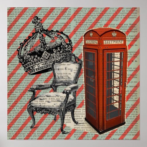 London telephone booth victorian  jubilee crown poster