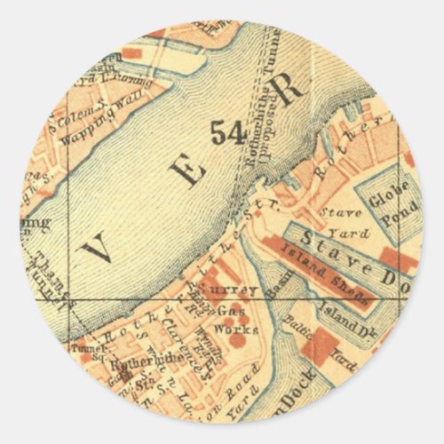London Thames Vintage Map Classic Round Sticker