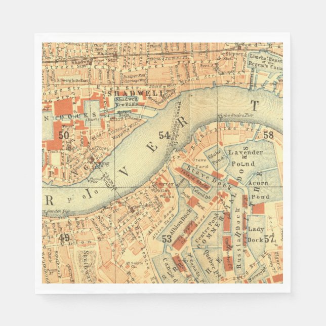 London Thames Vintage Map Paper Napkins (Front)