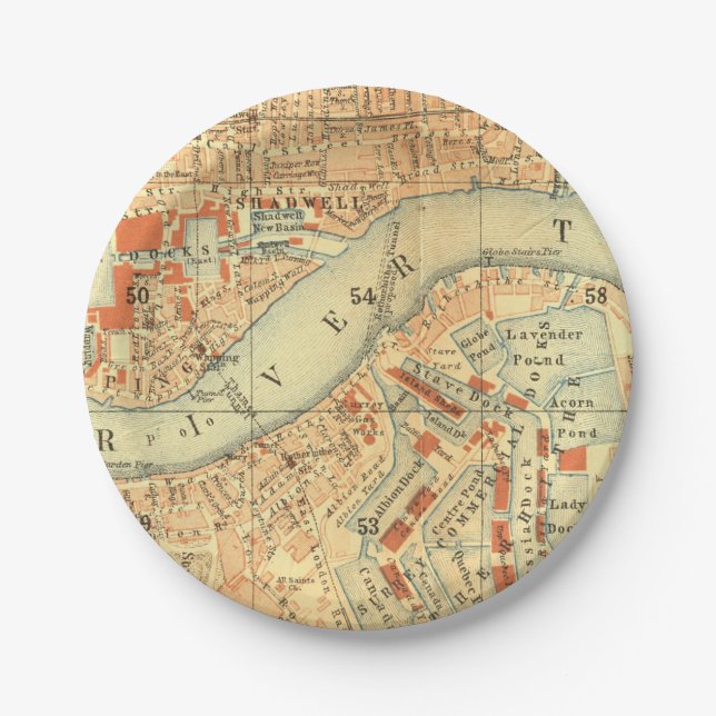London Thames Vintage Map Paper Plates (Front)