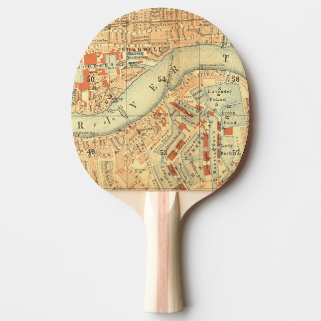 London Thames Vintage Map Ping-Pong Paddle (Front)