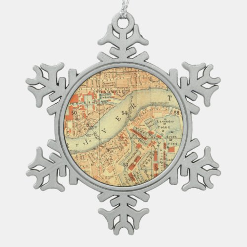 London Thames Vintage Map Snowflake Pewter Christmas Ornament