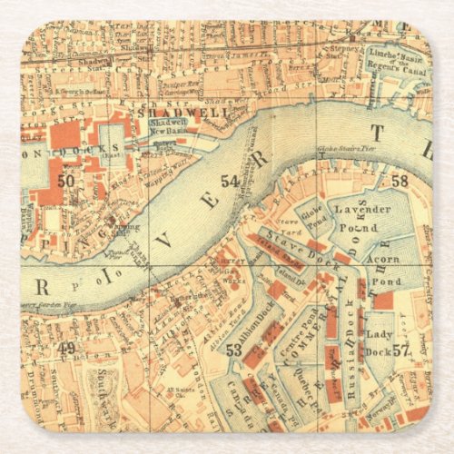 London Thames Vintage Map Square Paper Coaster