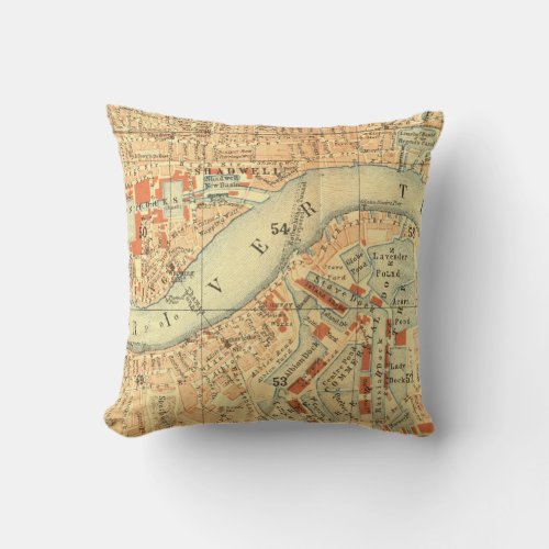 London Thames Vintage Map Throw Pillow