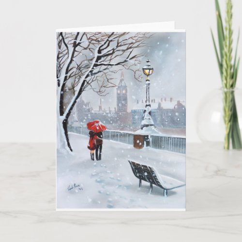 London Thames walk with a romantic couple Holiday Card