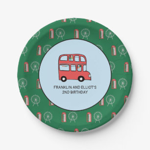 London Theme Kids Joint Birthday Party Paper Plates